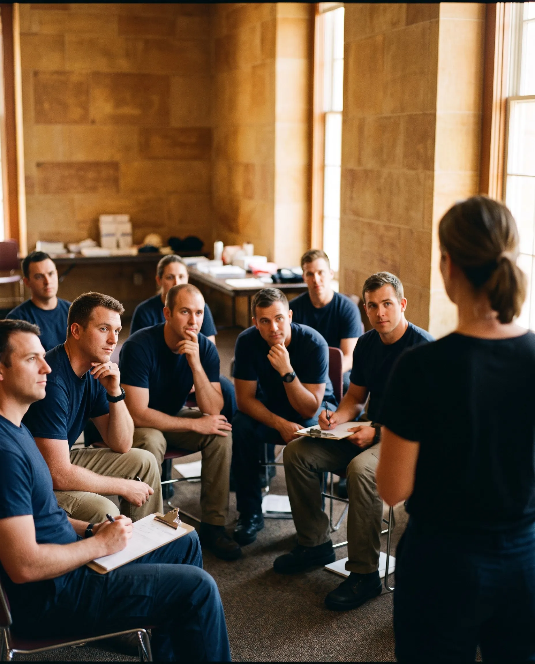 An audience listening during a session