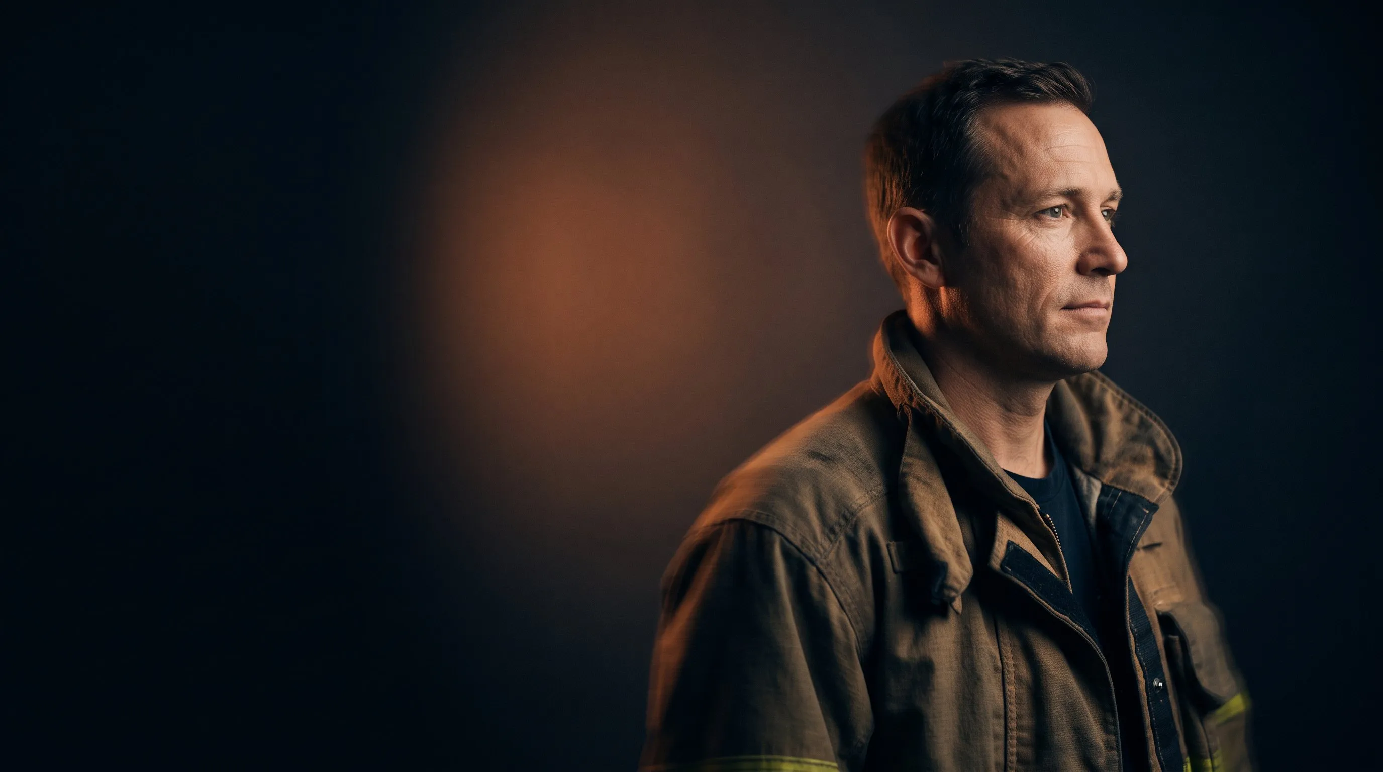 A firefighter in quiet reflection